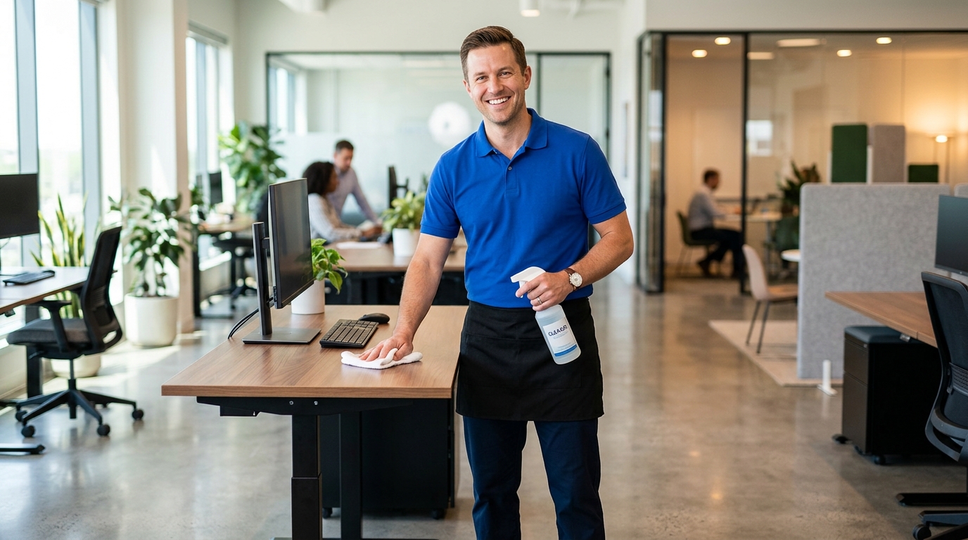 KLEENCOMP professional cleaner preparing empty home for turnover inspection